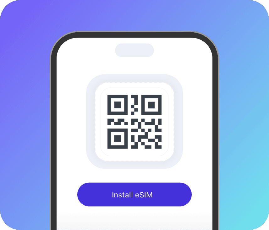 Scanning the eSIM QR code, with an Install eSIM button below it