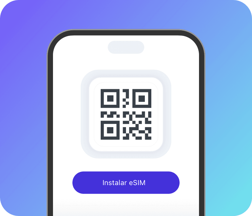 Scanning the eSIM QR code, with an Install eSIM button below it