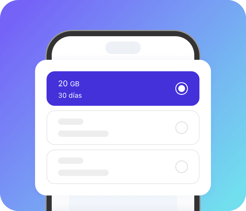 Choosing a 20 GB, 30-day plan from the Billion Connect app